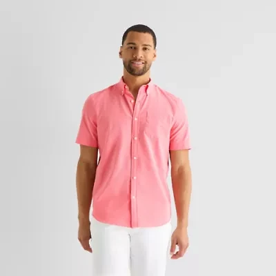St. John's Bay Perforated Woven Mens Short Sleeve Classic Fit Button-Down Shirt