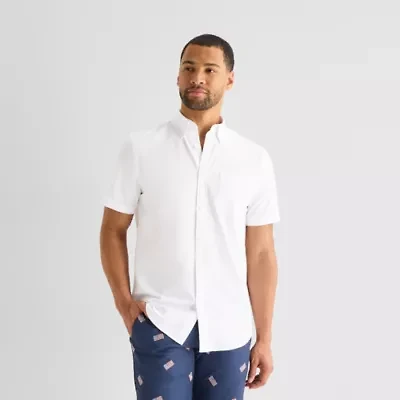St. John's Bay Perforated Woven Mens Short Sleeve Classic Fit Button-Down Shirt