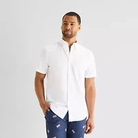 St. John's Bay Perforated Woven Mens Short Sleeve Classic Fit Button-Down Shirt