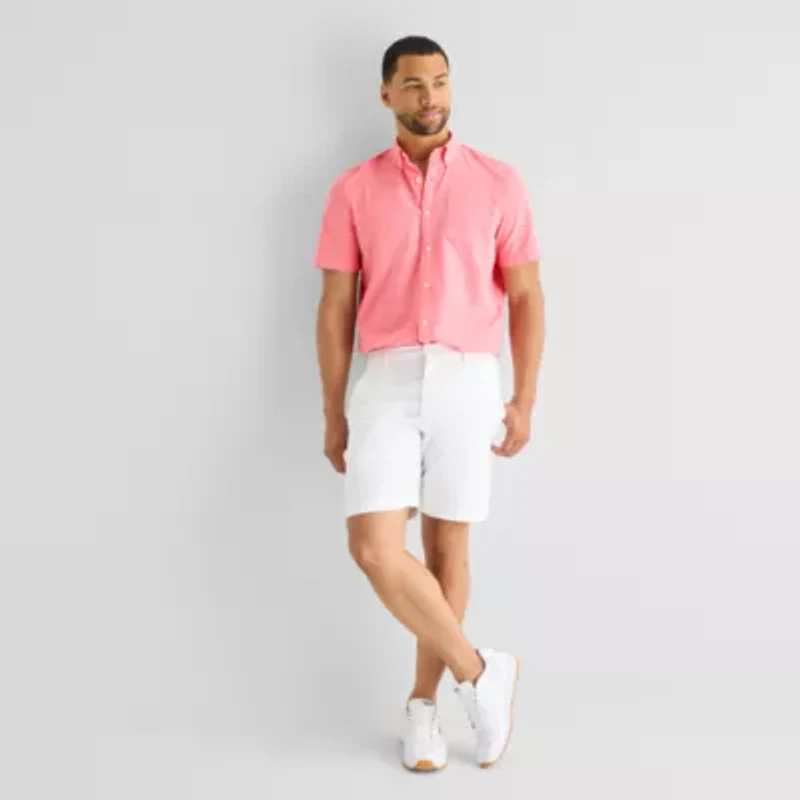 St. John's Bay Perforated Woven Mens Short Sleeve Classic Fit Button-Down Shirt