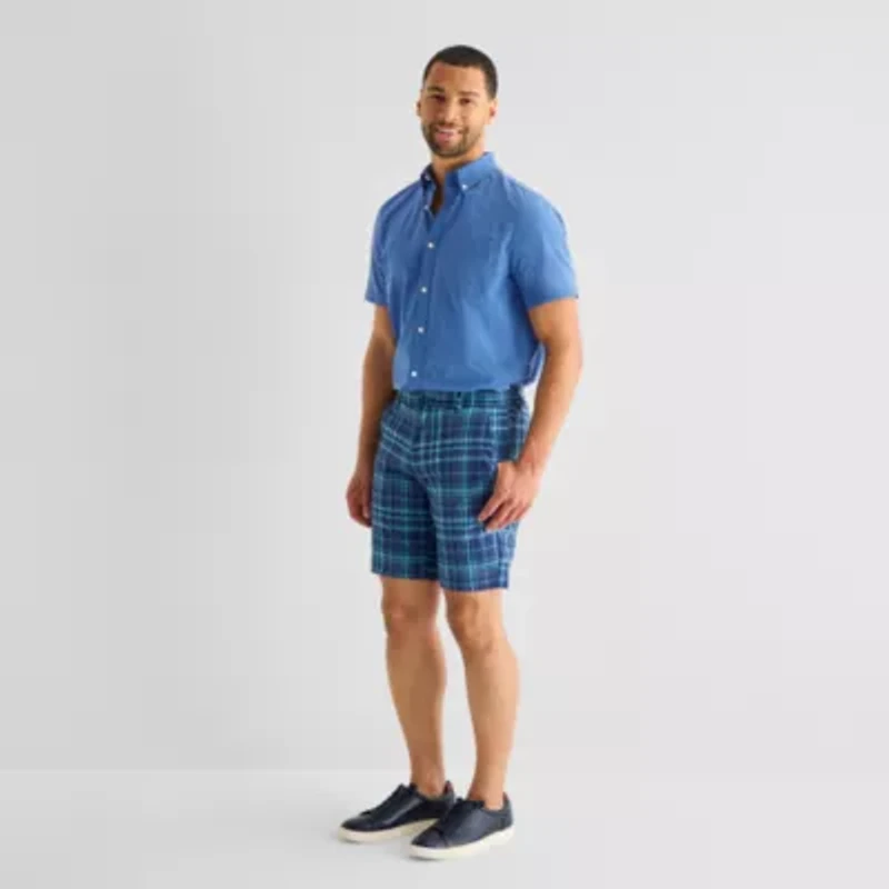 St. John's Bay Perforated Woven Mens Short Sleeve Classic Fit Button-Down Shirt