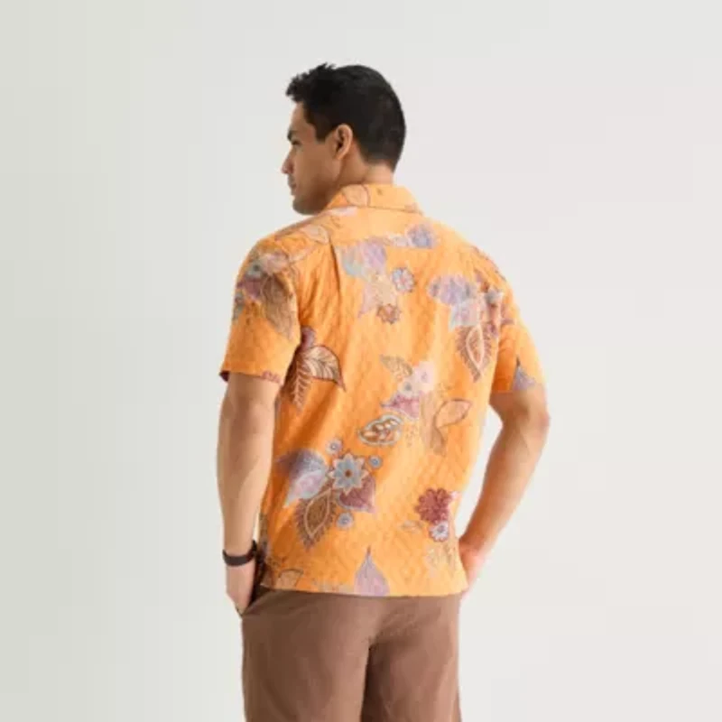 mutual weave Mens Short Sleeve Camp Shirt