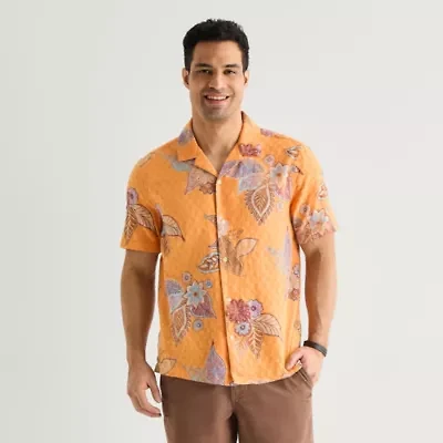 mutual weave Mens Short Sleeve Camp Shirt