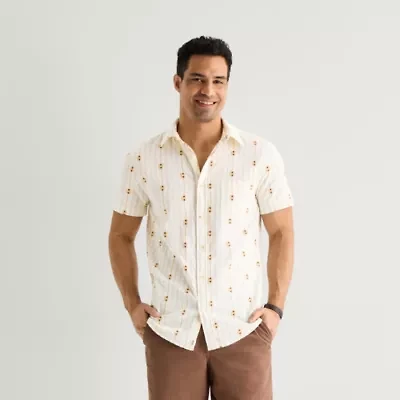 mutual weave Mens Short Sleeve Classic Fit Button-Down Shirt