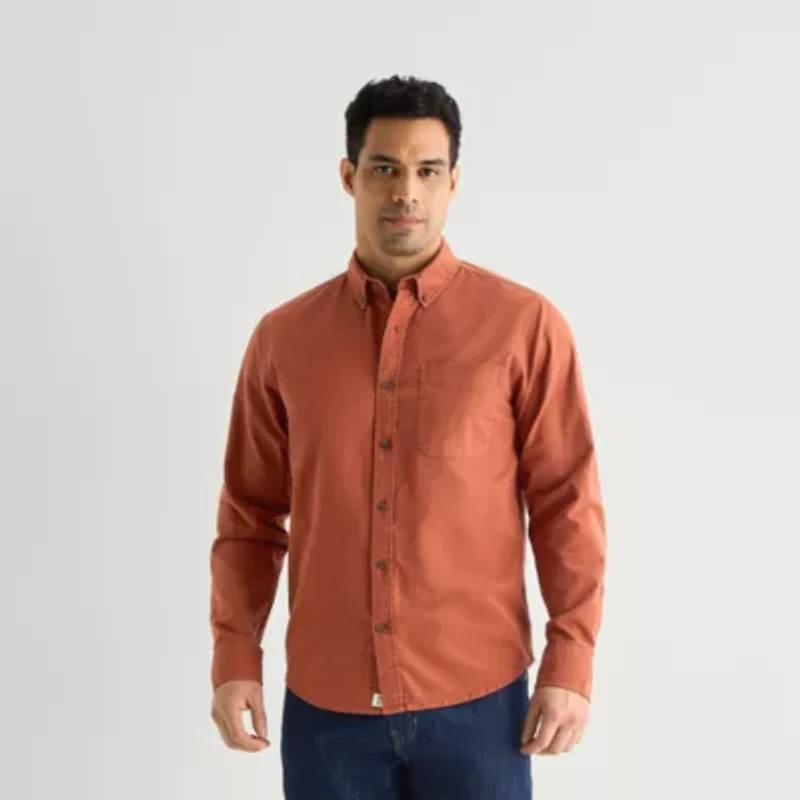 mutual weave Washed Oxford Mens Long Sleeve Classic Fit Button-Down Shirt