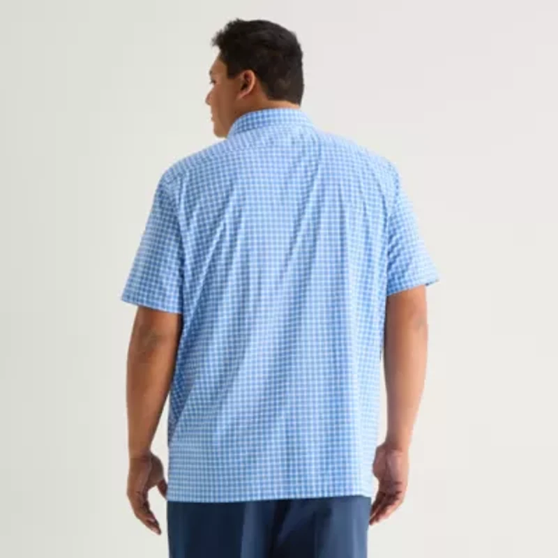 Stafford Cool Tech Mens Short Sleeve Classic Fit Stretch Fabric Wrinkle Free Big and Tall Button-Down Shirt