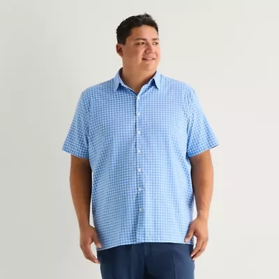 Stafford Cool Tech Mens Short Sleeve Classic Fit Stretch Fabric Wrinkle Free Big and Tall Button-Down Shirt