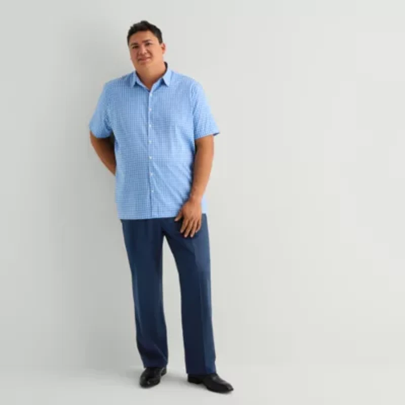 Stafford Cool Tech Mens Short Sleeve Classic Fit Stretch Fabric Wrinkle Free Big and Tall Button-Down Shirt