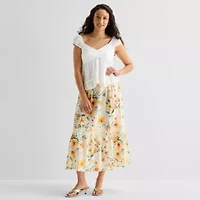 by&by Womens Juniors Midi Flared Skirt
