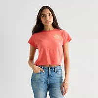 Arizona Womens Juniors Round Neck Short Sleeve Classic Fit Graphic T-Shirt