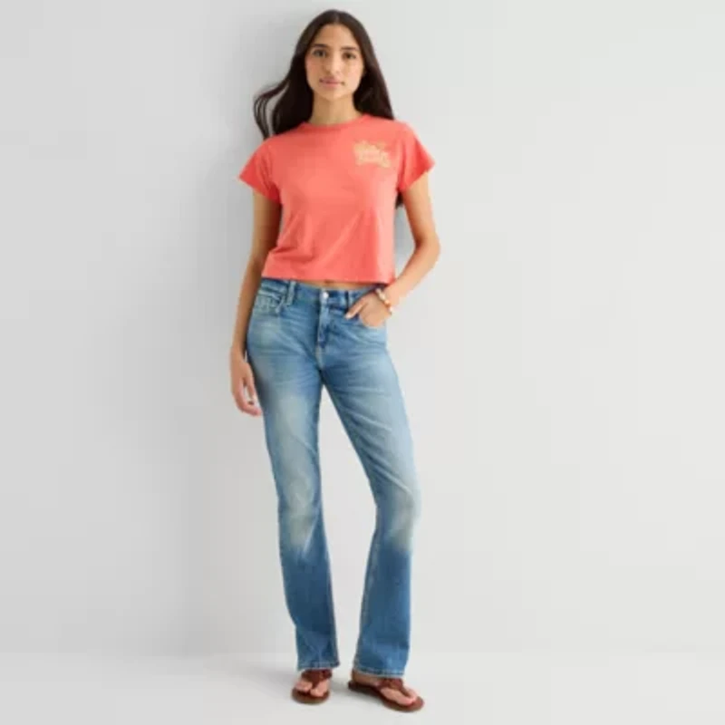 Arizona Womens Juniors Round Neck Short Sleeve Classic Fit Graphic T-Shirt