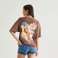 Arizona Womens Juniors Round Neck Short Sleeve Oversized Graphic T-Shirt