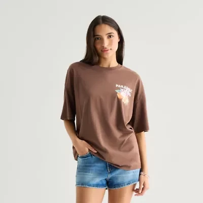 Arizona Womens Juniors Round Neck Short Sleeve Oversized Graphic T-Shirt