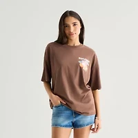 Arizona Womens Juniors Round Neck Short Sleeve Oversized Graphic T-Shirt
