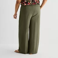 Liz Claiborne Womens Plus Wide Leg Mid Rise Pull-On Pant