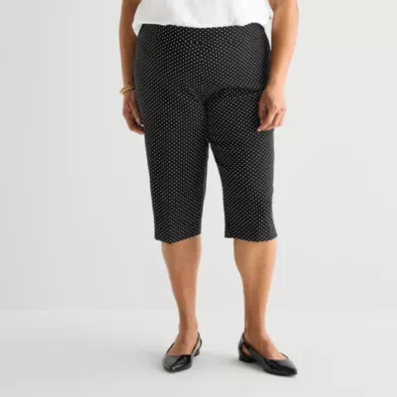 Liz Claiborne Lisa Womens Plus Stretch Fabric Straight Mid Rise Capri Pant