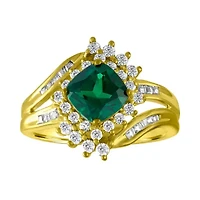 Womens Lab Created Emerald Gold Over Silver Cocktail Ring