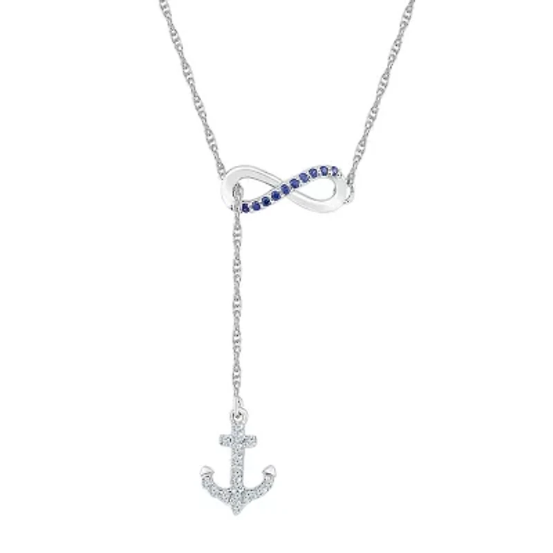 Womens Lab Created Multi Color Sapphire Sterling Silver Anchor Infinity 18 Inch Pendant Necklace