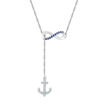 Womens Lab Created Multi Color Sapphire Sterling Silver Anchor Infinity 18 Inch Pendant Necklace