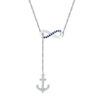 Womens Lab Created Multi Color Sapphire Sterling Silver Anchor Infinity 18 Inch Pendant Necklace