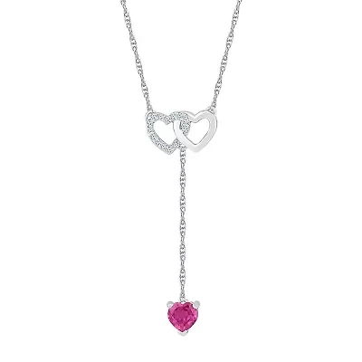 Womens Lab Created Pink Sapphire Sterling Silver Heart 18 Inch Pendant Necklace