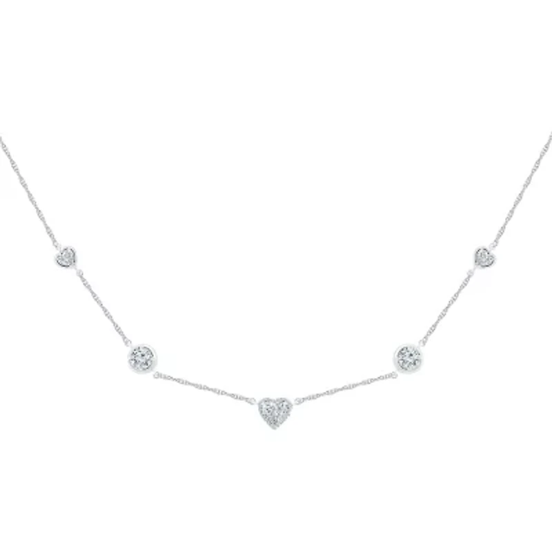 Womens Diamond Accent Lab Created White Sapphire Sterling Silver Heart 18 Inch Pendant Necklace