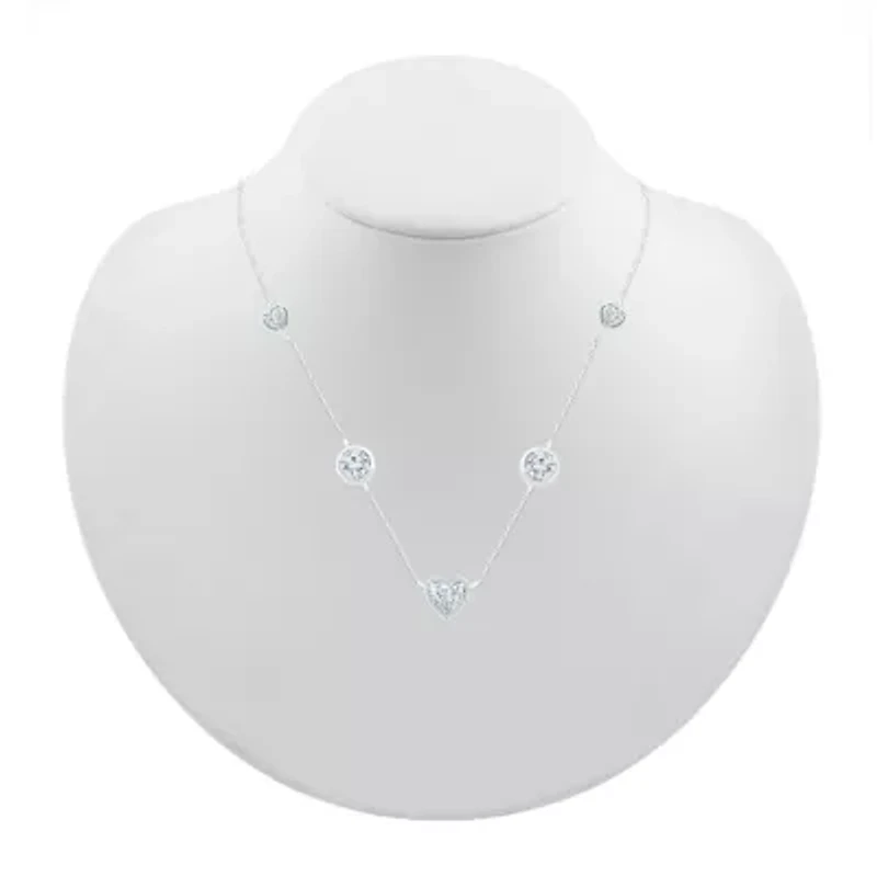 Womens Diamond Accent Lab Created White Sapphire Sterling Silver Heart 18 Inch Pendant Necklace