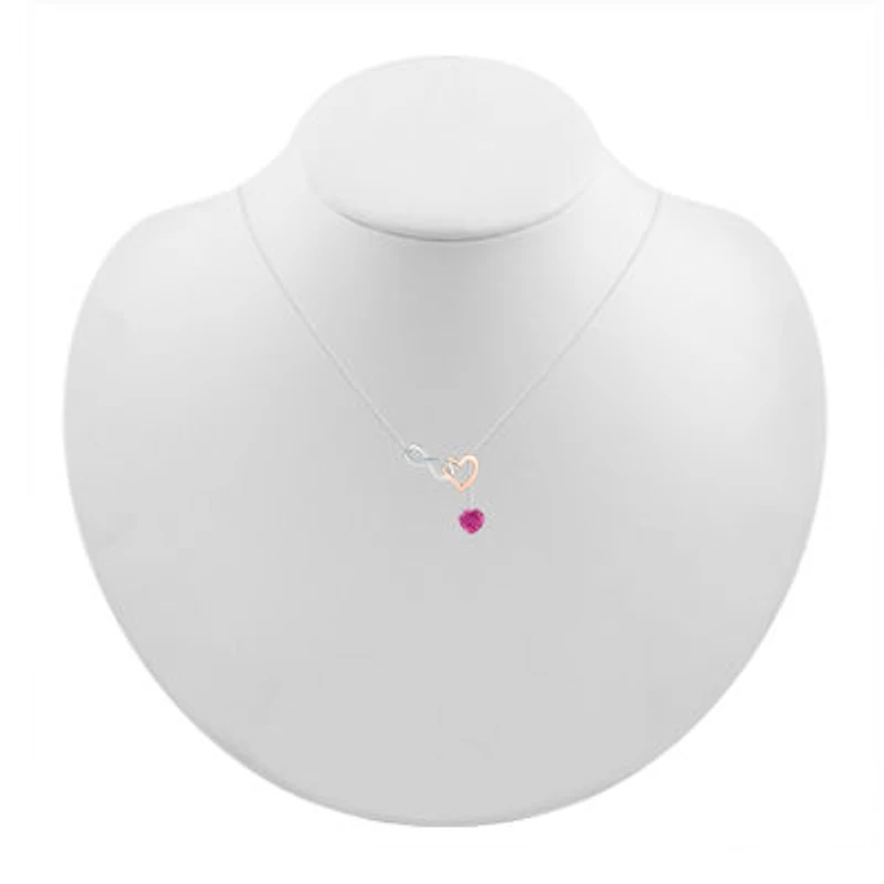 Womens Diamond Accent Lab Created Pink Sapphire 10K Rose Gold Sterling Silver Heart 18 Inch Pendant Necklace
