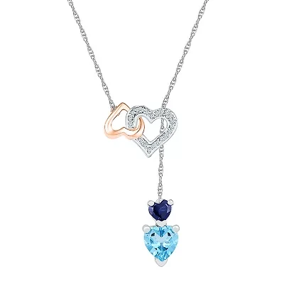 Womens Diamond Accent Genuine Blue Topaz 10K Rose Gold Sterling Silver Heart 18 Inch Pendant Necklace