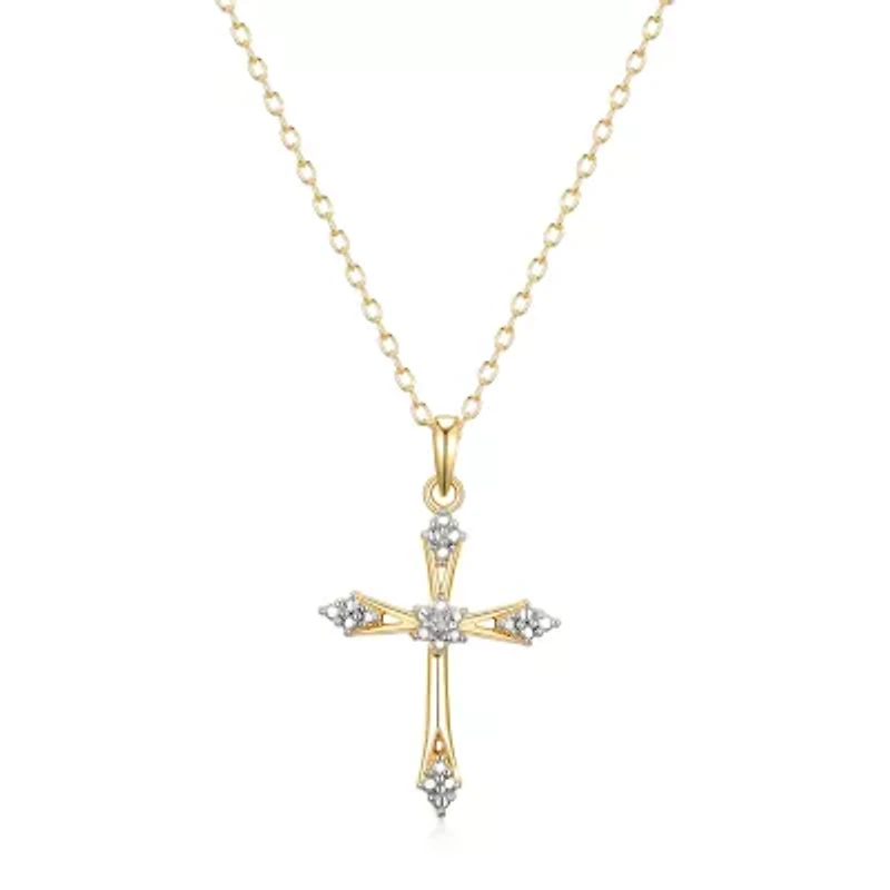 Sparkle Allure Internet Catalog Womens Natural White Diamond Accent 18K Gold Over Brass Cross 18 Inch Pendant Necklace