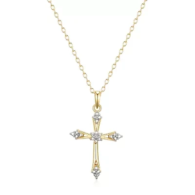 Sparkle Allure Internet Catalog Womens Natural White Diamond Accent 18K Gold Over Brass Cross 18 Inch Pendant Necklace