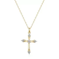 Sparkle Allure Internet Catalog Womens Natural White Diamond Accent 18K Gold Over Brass Cross 18 Inch Pendant Necklace