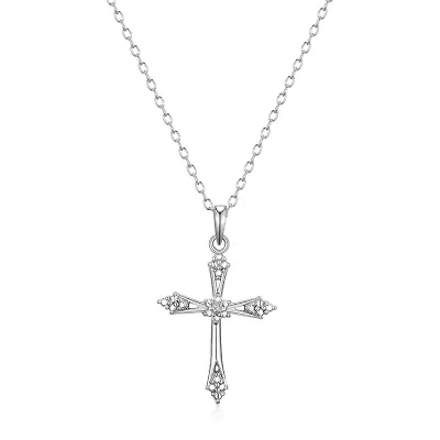 Sparkle Allure Womens White Diamond Accent Pure Silver Over Brass Cross 18 Inch Pendant Necklace