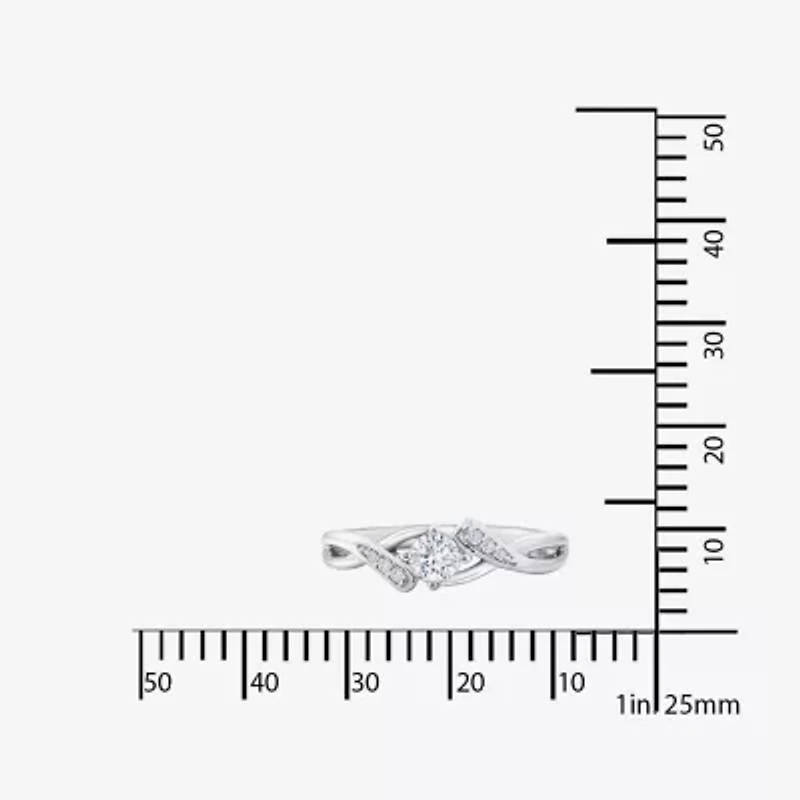 DiamonArt® Womens White Cubic Zirconia Sterling Silver Promise Ring