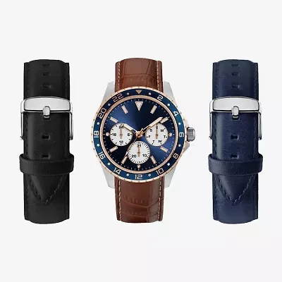 American Exchange Mens Brown Leather Strap Watch 9003s-42-J16