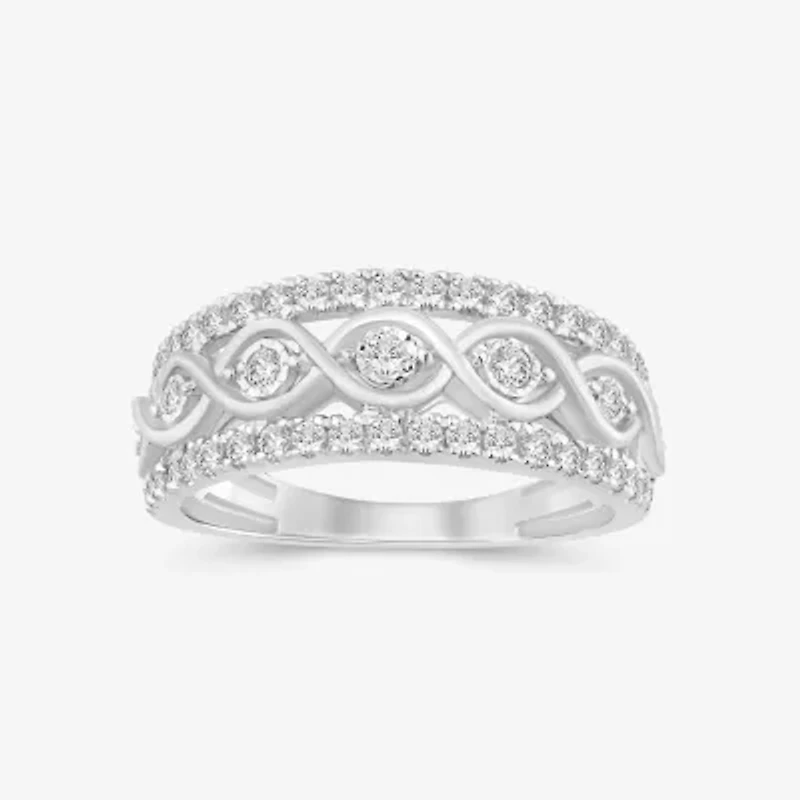 Womens 2MM 1/2 CT. T.W. Natural White Diamond 10K Gold Anniversary Band