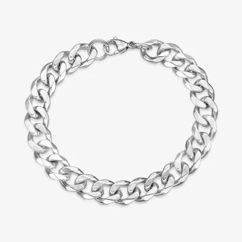 Mens Stainless Steel 9 Inch Solid Cuban Chain Bracelet