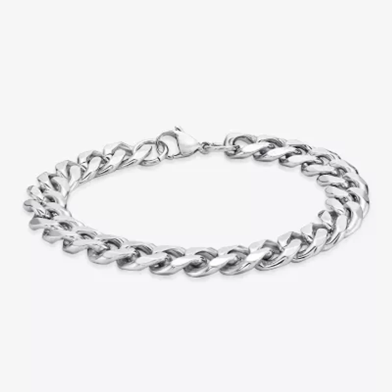 Mens Stainless Steel 9 Inch Solid Cuban Chain Bracelet