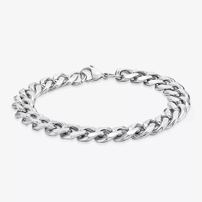 Mens Stainless Steel 9 Inch Solid Cuban Chain Bracelet