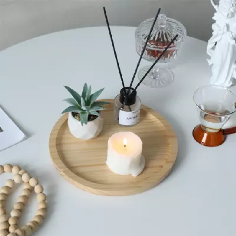 Cheungs Round Natural Wood Glossy Decorative Tray