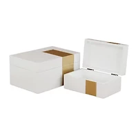 Cheungs White Wooden With Golden Band Accent 2-pc. Decorative Box