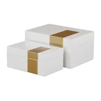 Cheungs White Wooden With Golden Band Accent 2-pc. Decorative Box