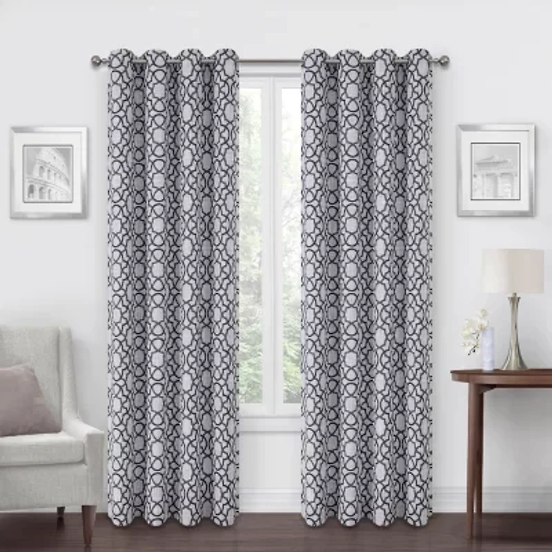Max Blackout Campbell Geo Jacquard Grommet Top Energy Saving 100% Single Curtain Panel