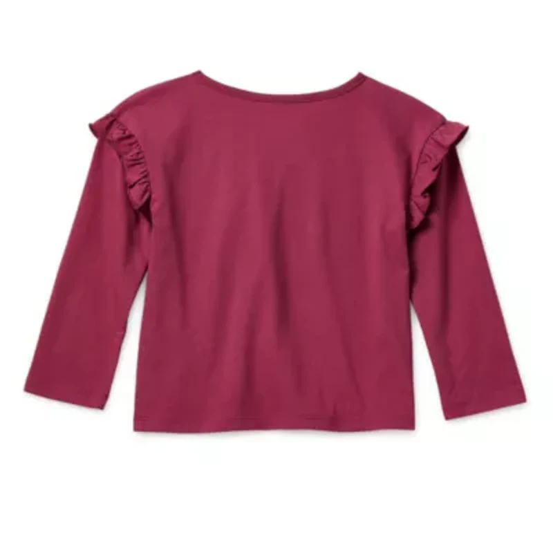 Okie Dokie Toddler & Little Girls Round Neck Long Sleeve Regular Fit Graphic T-Shirt