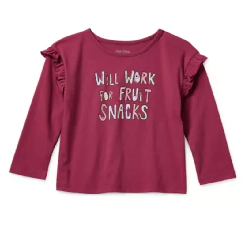 Okie Dokie Toddler & Little Girls Round Neck Long Sleeve Regular Fit Graphic T-Shirt