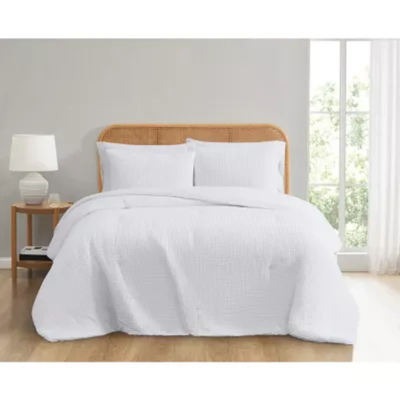 Truly Soft Textured Waffle Midweight Comforter Set