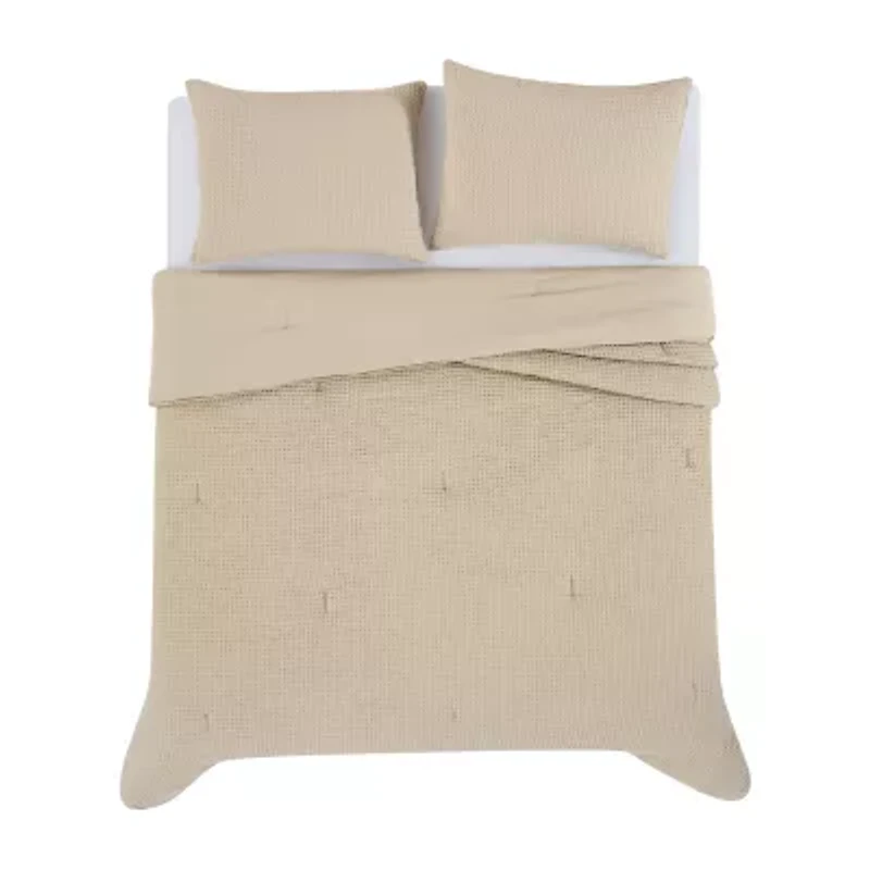Truly Soft Textured Waffle Midweight Comforter Set