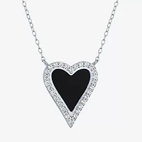 Womens Genuine Black Onyx Sterling Silver Heart 16 Inch Pendant Necklace