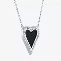 Womens Genuine Black Onyx Sterling Silver Heart 16 Inch Pendant Necklace