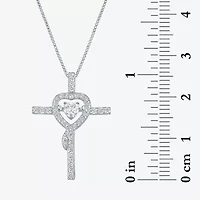 Womens Lab Created White Sapphire Sterling Silver Cross Heart 18 Inch Pendant Necklace